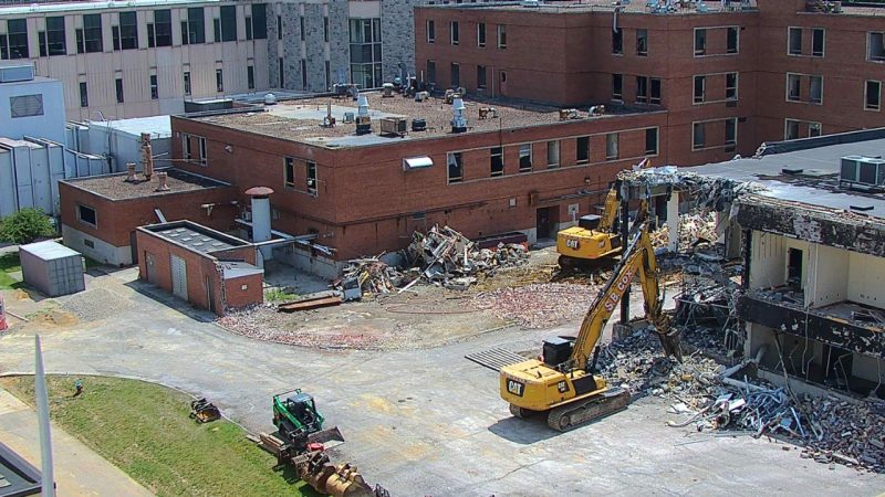 Mitchell Hall being tore down.