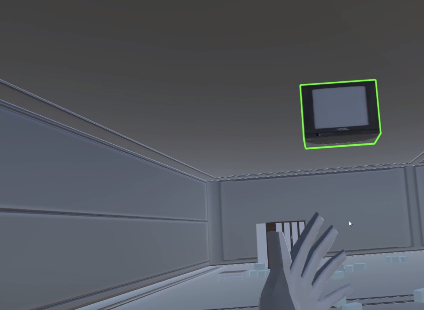 force-push Screen capture of a hand gesture moving a VR object.