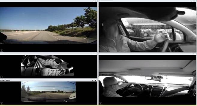 Collage of photos of someone driving in a car