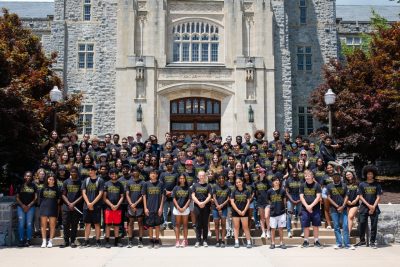 Group photo of Pathways 2022 on the steps of Burruss Hall