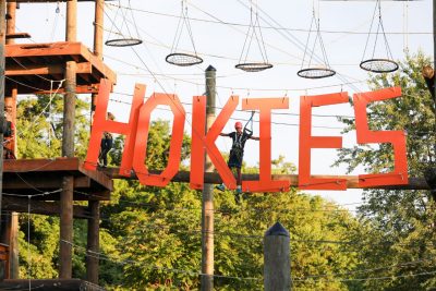 Student crossing the hokies during the rope course