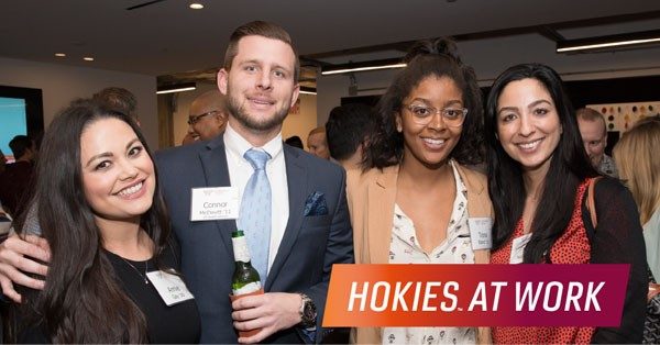 Four alumni at a Hokies at Work event
