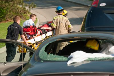 The Virginia Tech rescue squad transports a patient from the scene of a staged DUI during a mock DUI training with VT Rescue and Carilion.