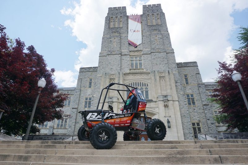 The Baja car on the steps in front of Burruss.