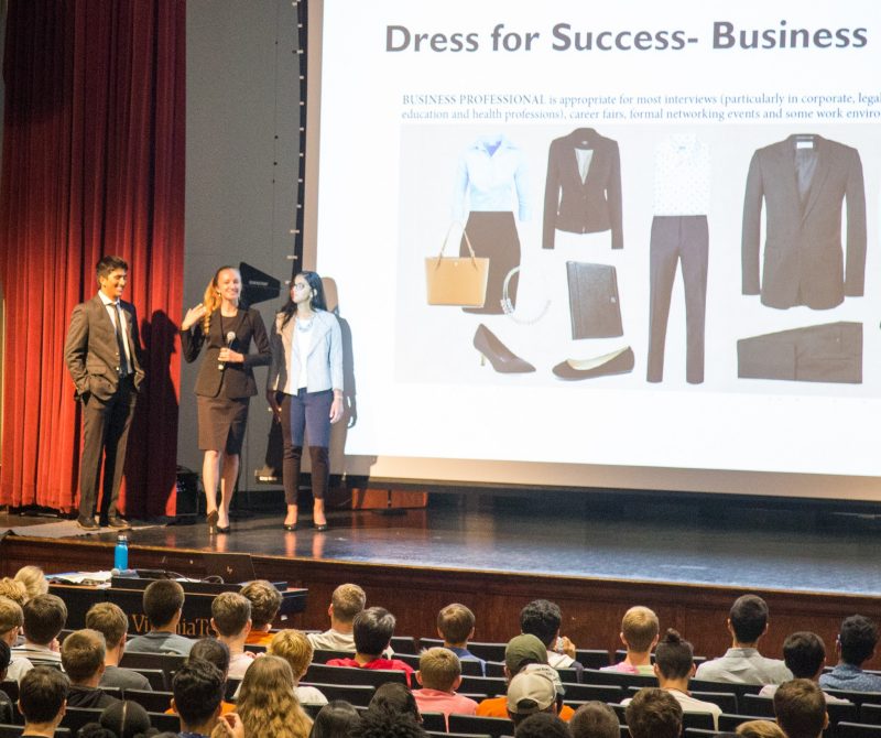Peer mentors modeling appropriate business attire