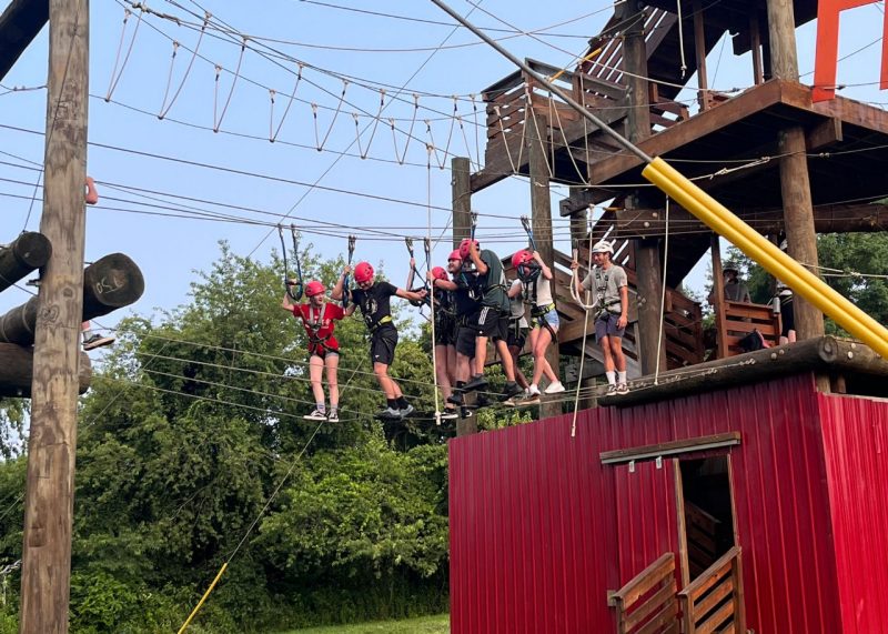 students on the high ropes course