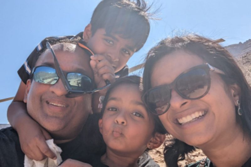 Anu Hariharan with her husband and two sons