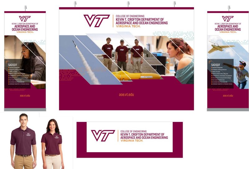 Virginia Tech Engineering conference display mockup designs with bullet points.
