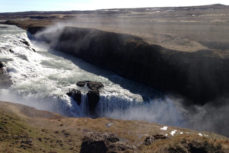 Picture of running water in between mountains from the top