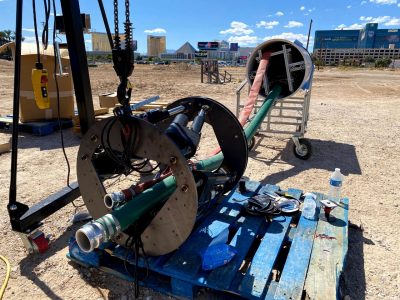 The Diggeridoo's boring machine in a dirt filed at competition. 
