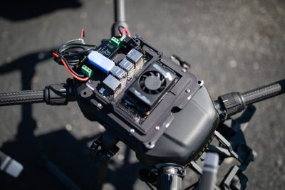 Close up of the circuits on a large drone.