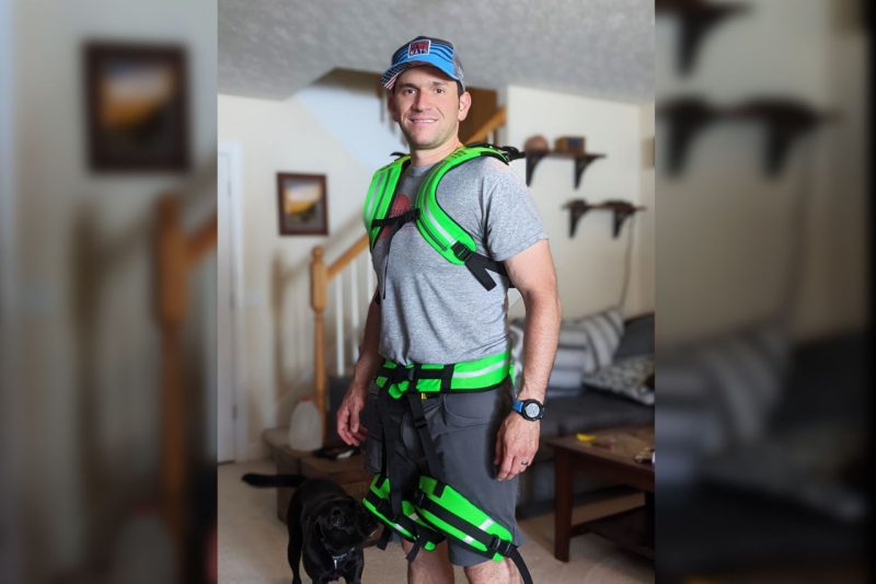 Tim Pote wearing an exoskeleton.