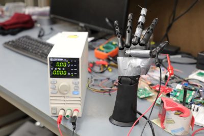 A robotic hand project in a lab.
