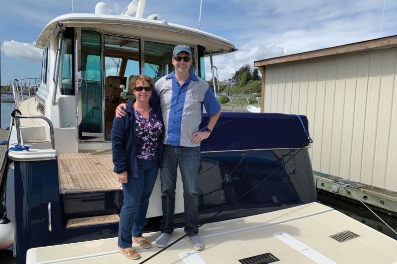 Julie and Tom Taylor on their boat. 