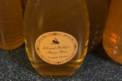 Close up photo of one of Holly Matusovich's honey jars.